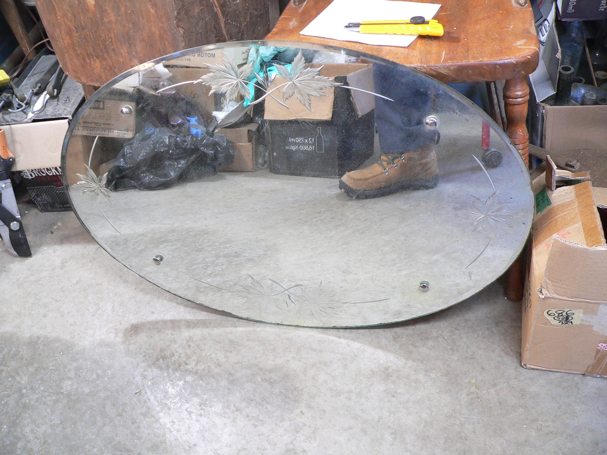 Beau miroir antique ovale # 9180